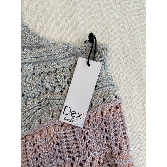 Dex Plus 2X Crochet Knit Colorblock Tank Top Blush & Taupe - Picture 9 of 12